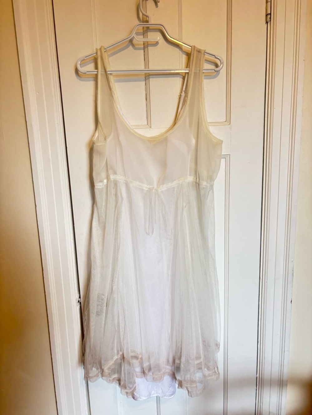 Free People White Sheer Mesh Dress Women’s Large Knee Length w/ Slip New